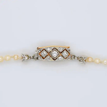 Art Deco Natural Saltwater Pearl Necklace with Diamond Clasp