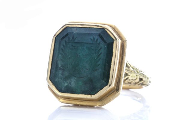Antique 40ct Emerald Seal Ring, Brandenburg Coat of Arms, 1701