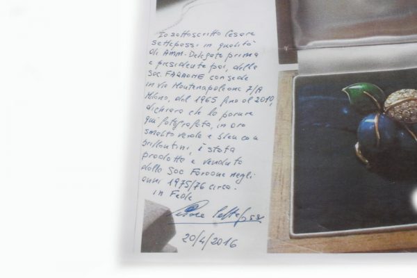 Faraone Blue and Green Enamel, Diamond and 18ct Yellow Gold Stylised Leaf Ring and Earring Suite, in original box