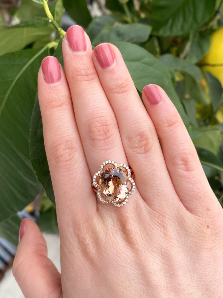 7.65ct Oval Morganite and Diamond Cluster Dress Ring