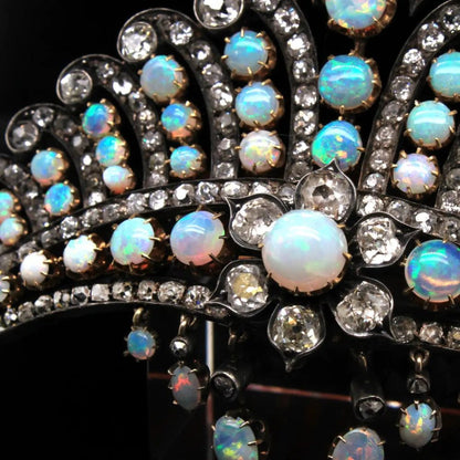 Victorian Antique Opal and Diamond Crown Tiara