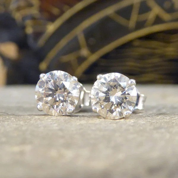 Timeless and Classic Single Stone 1.67ct Diamond Solitaire Stud Earrings