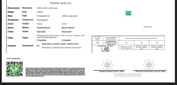 Vintage 3.80ct Natural Colombian Emerald and Diamond Cluster Ring; central 3.80 carat octagonal-cut emerald surrounded by 1.20cts diamonds, 18ct yellow gold, with GCS certificate.