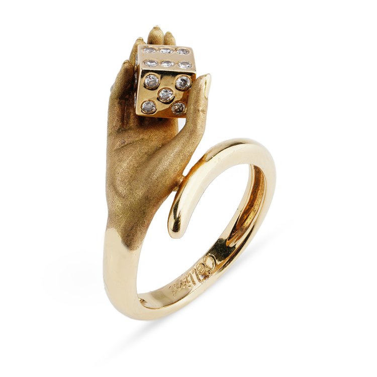 Carrera y Carrera for Cellini 18ct Gold Hand Ring with Diamond Dice