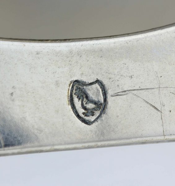 Art Deco Style Vintage Omega Table Desk Clock; black square dial with golden Roman numeral markers and hands, 8-day movement