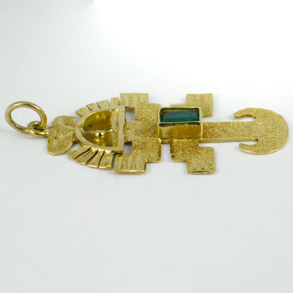 18ct Yellow Gold and Emerald Aztec God Pendant