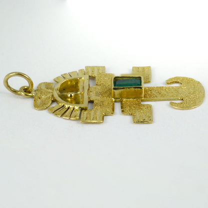 18ct Yellow Gold and Emerald Aztec God Pendant