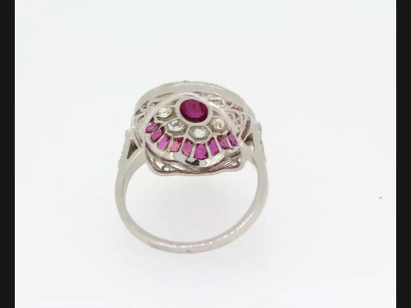 Vintage Ruby and Diamond Cluster Ring, Platinum
