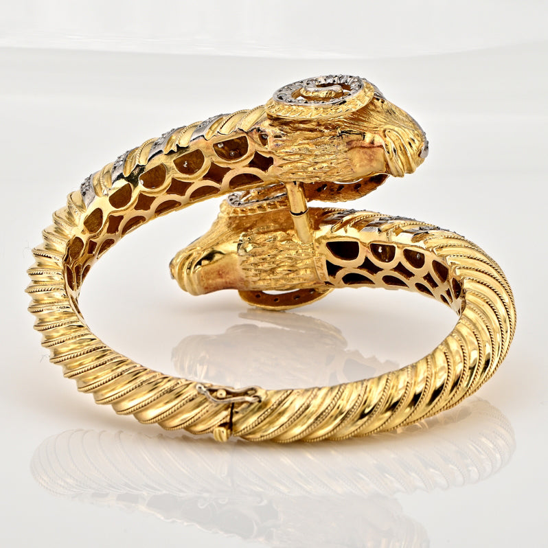 Vintage Italian Gold Double Rams Head Bangle Bracelet
