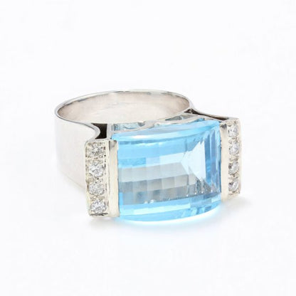 Vintage 8ct Natural Blue Topaz and Diamond Cocktail Ring, Circa 1970s
