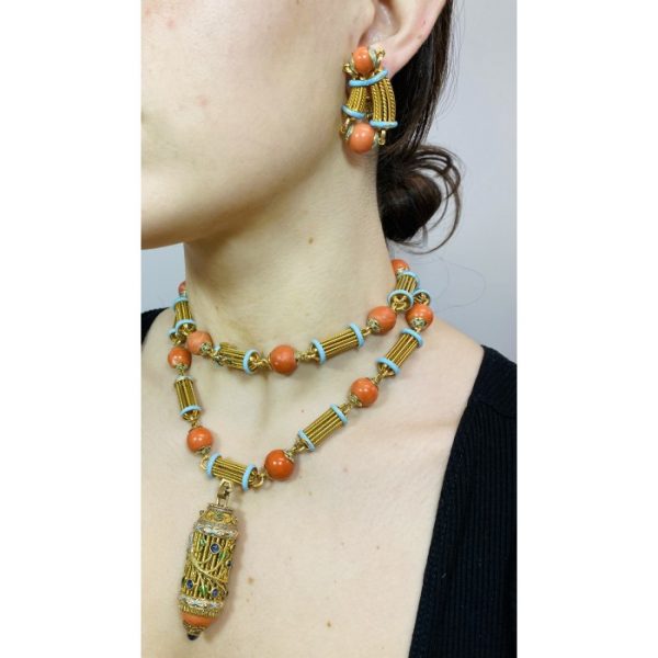 Cazzangia Gold Necklace and Earrings Suite, Circa 1960