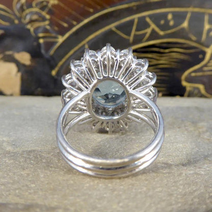Vintage 4.30ct Aquamarine and Diamond Double Cluster Ring in Platinum