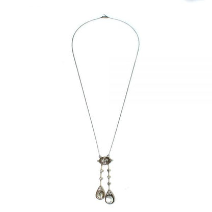 Antique Edwardian Natural Pearl and Old Cut Diamond Negligee Pendant Necklace