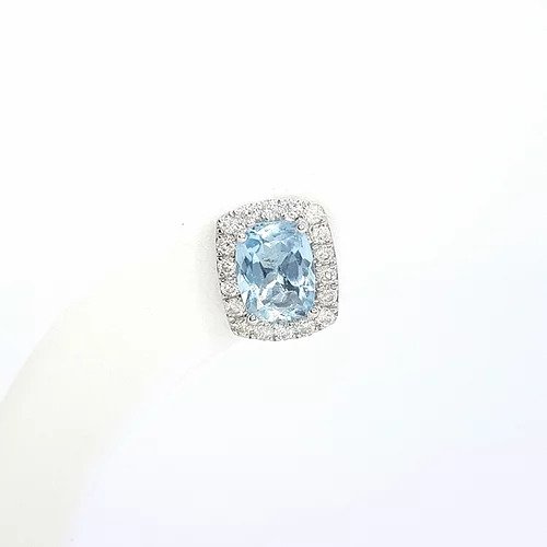 Aquamarine and Diamond Cushion Shaped Stud Earrings, 1.53 carats, in 9ct white gold