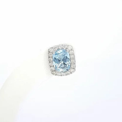 Aquamarine and Diamond Cushion Shaped Stud Earrings, 1.53 carats, in 9ct white gold