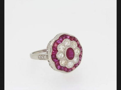 Vintage Ruby and Diamond Cluster Ring, Platinum