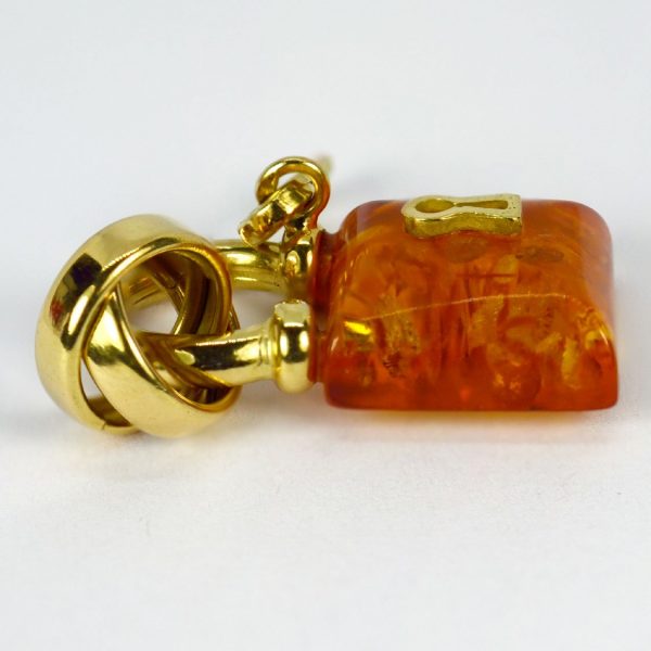 French Amber and 18ct Gold Padlock with Key Charm Pendant