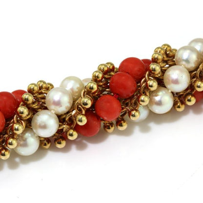 Van Cleef and Arpels 18ct Gold, Coral and Pearl Bead Twirl Bracelet