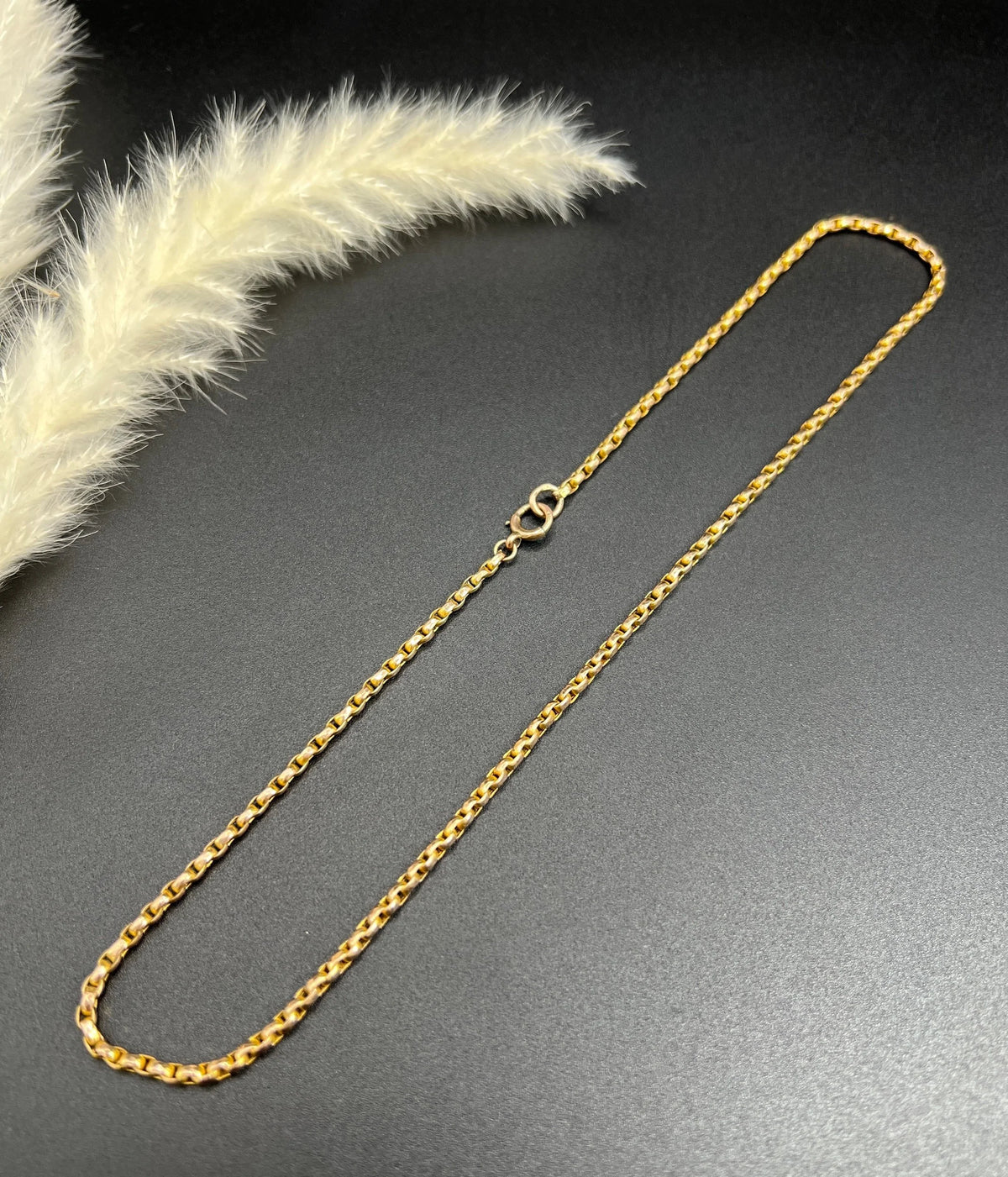 Antique 9 Carat Rose Gold 18.5 Inch Oval Faceted Belcher Link Chain, Circa 1900