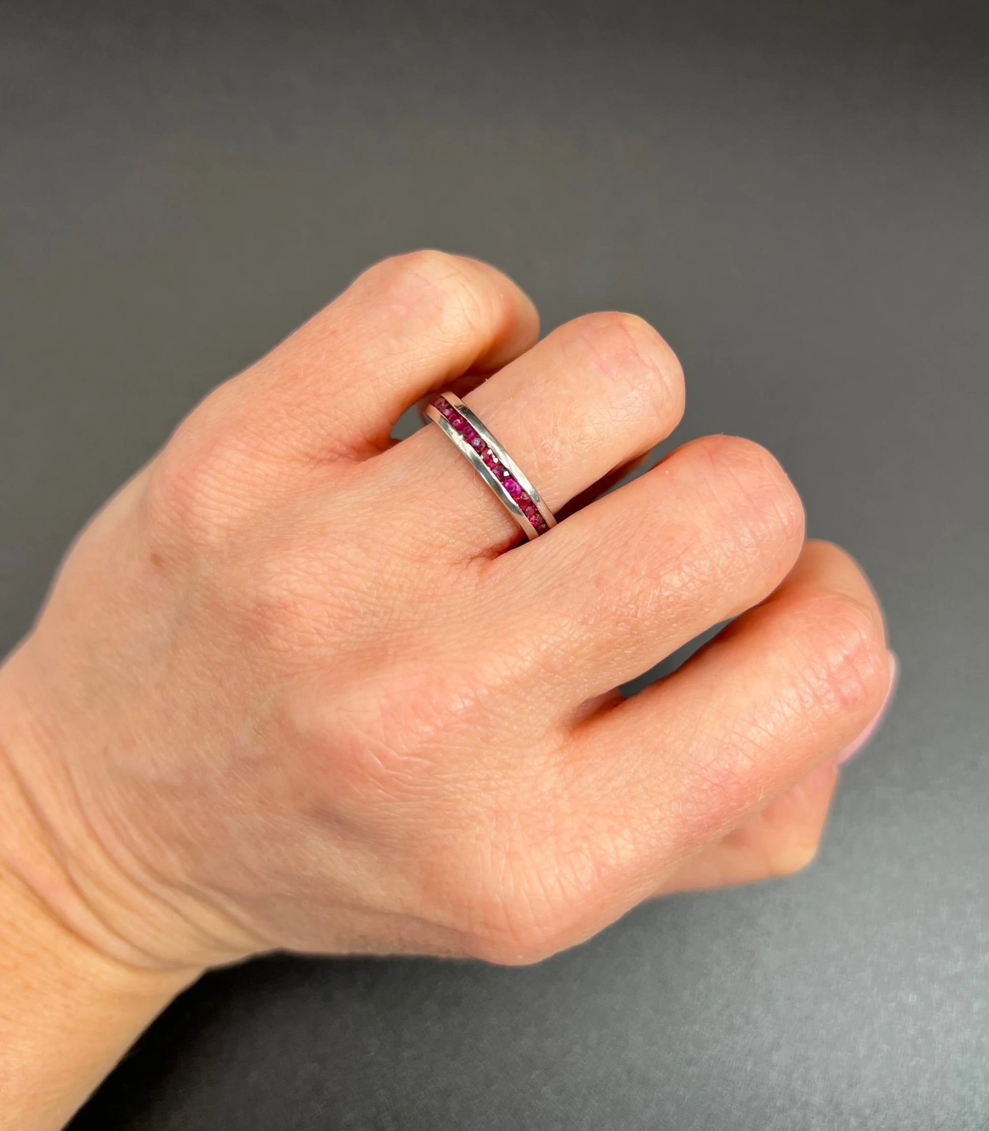 Vintage Platinum Ruby Channel Set Full Eternity Ring, Circa 1980