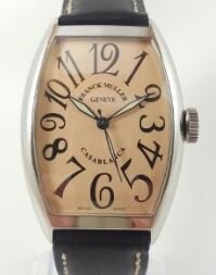 Franck Muller Casablanca 32mm Automatic Wrist Watch; 32mm wide stainless steel case, salmon dial, on a leather strap. Circa 1990s-2000s.