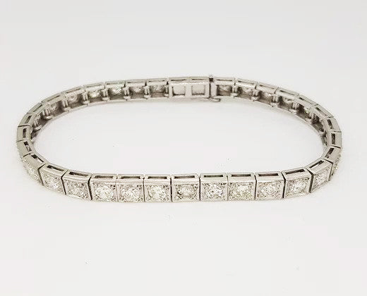 Art Deco Diamond and Platinum Line Bracelet, 5.00 carat total