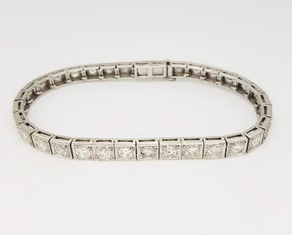 Art Deco Diamond and Platinum Line Bracelet, 5.00 carat total