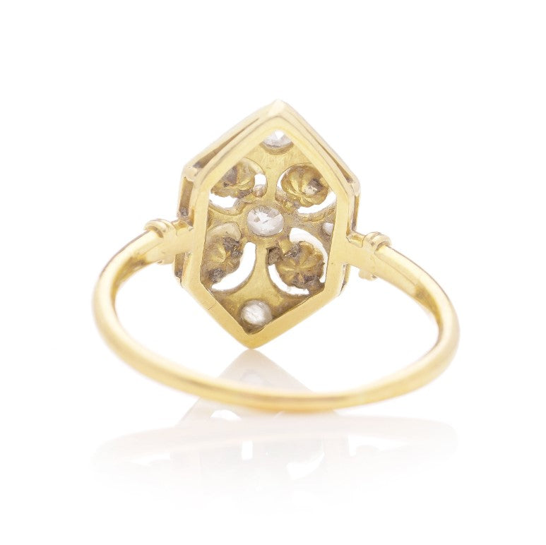 Edwardian Antique Old Cut Diamond and Pearl Cluster Plaque Ring