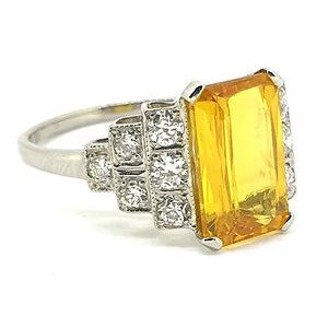 4ct Yellow Sapphire Ring with Stepped Diamond Shoulders in Platinum