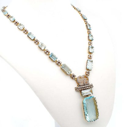Vintage Retro 49cts Aquamarine and 4.25ct Diamond Necklace