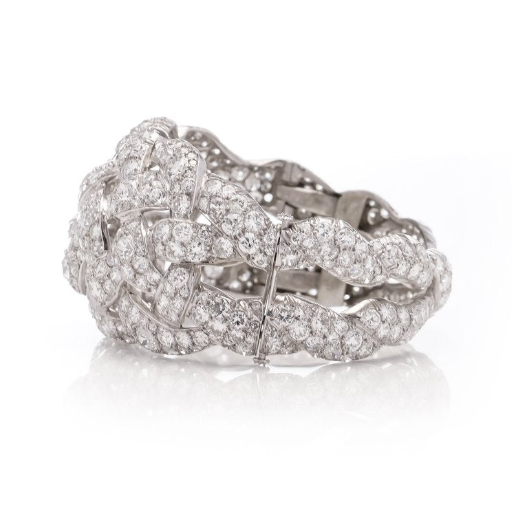 Antique Art Deco Old European Cut Diamond Bangle Bracelet in Platinum, 30.00 carat total