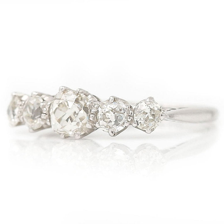 Victorian Antique Old Mine Cut Diamond Five Stone Ring