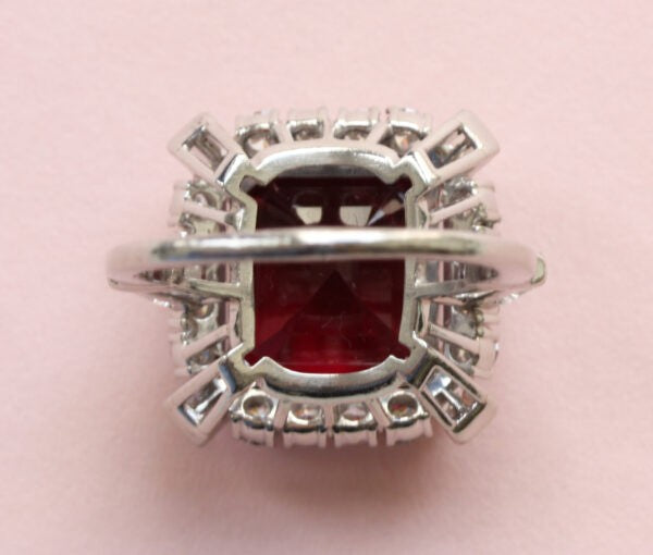 Bailey Banks and Biddle Vintage 12ct Rubelite and Diamond Square Ring
