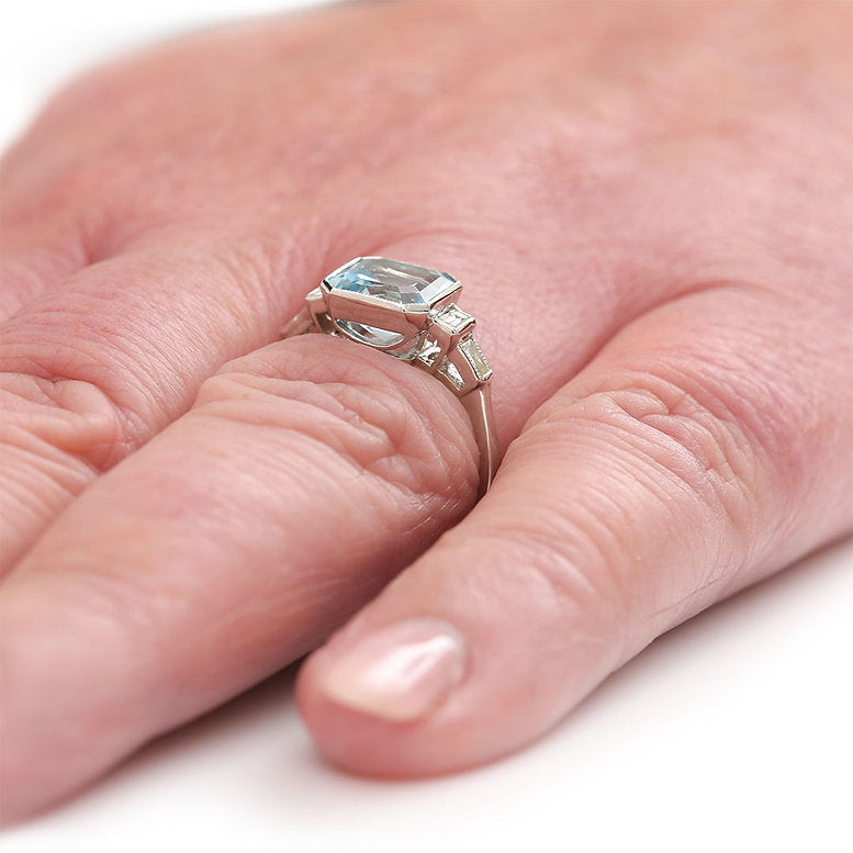 2.17ct Octagonal Aquamarine and Baguette Diamond Dress Ring