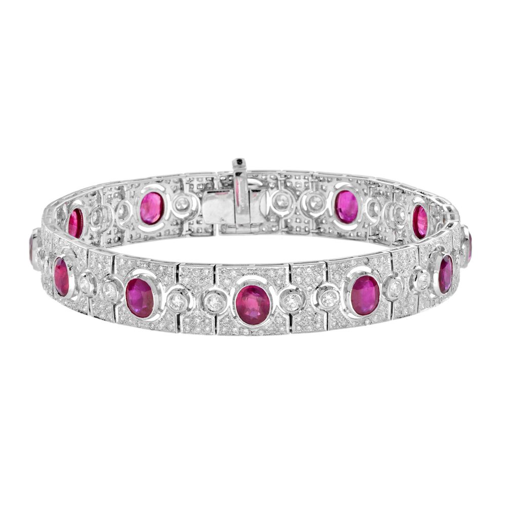 Art Deco Style 8.87ct Oval Ruby and Diamond Bracelet