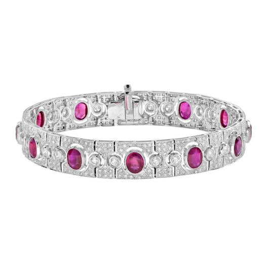 Art Deco Style 8.87ct Oval Ruby and Diamond Bracelet