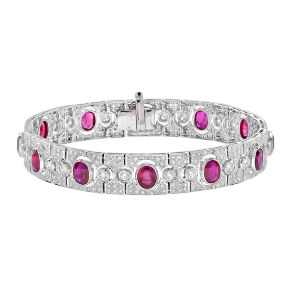 Art Deco Style 8.87ct Oval Ruby and Diamond Bracelet