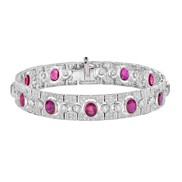 Art Deco Style 8.87ct Ruby and Diamond Bracelet in 18ct White Gold