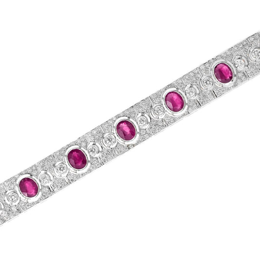 Art Deco Style 8.87ct Ruby and Diamond Bracelet in 18ct White Gold