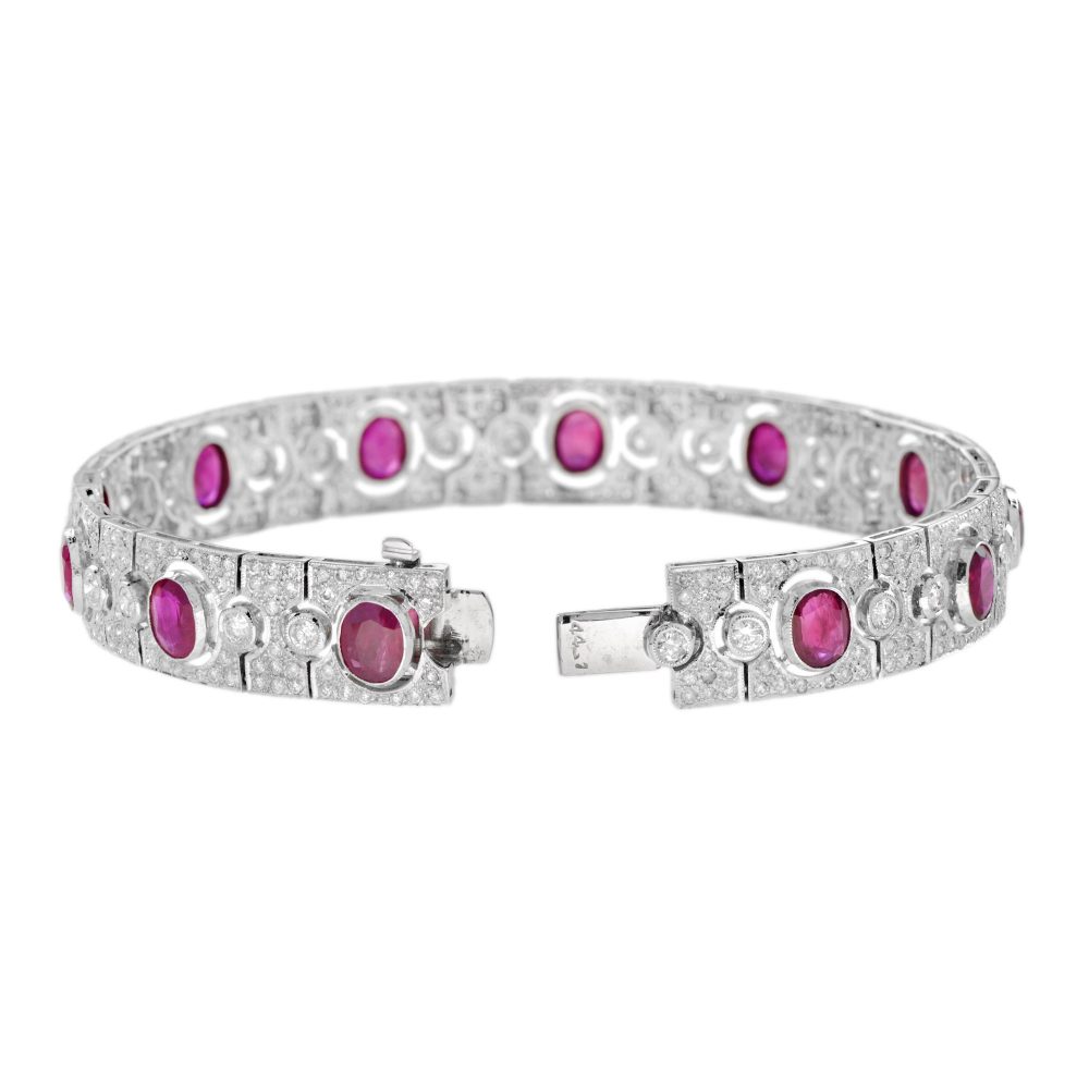 Art Deco Style 8.87ct Ruby and Diamond Bracelet in 18ct White Gold
