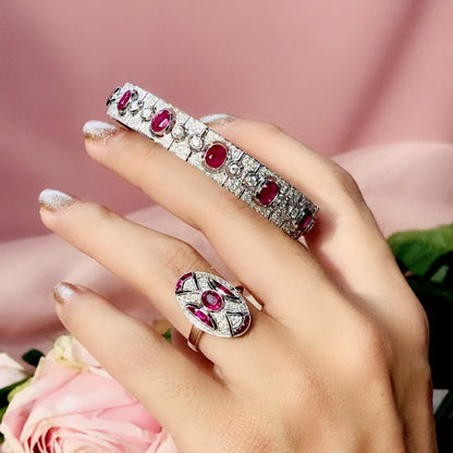 Art Deco Style 8.87ct Ruby and Diamond Bracelet in 18ct White Gold