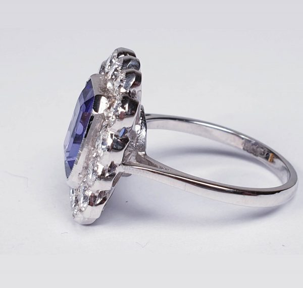 Tanzanite and Diamond Cluster Ring, Rectangular Emerald Cut 4 carats
