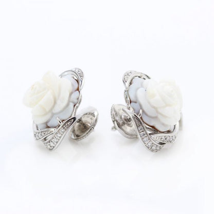 Breguet Rose de la Reine Carved Cameo and Diamond Earrings in 18ct white gold, Signed