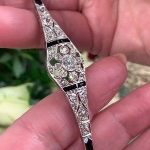 Art Deco 2ct Old Mine Cut Diamond and Onyx Bracelet