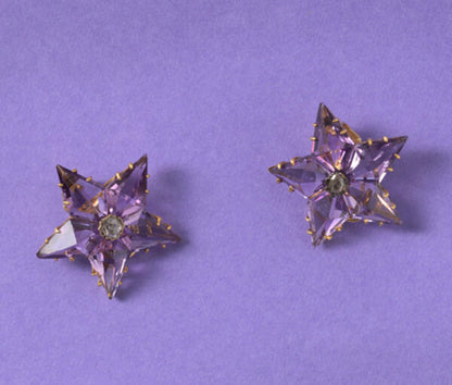 Antique Amethyst and Diamond Star Pendant/Brooch and Earrings Suite