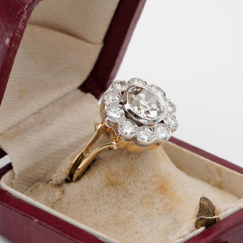 Edwardian Antique Diamond Floral Cluster Engagement Ring, 3.10 carats