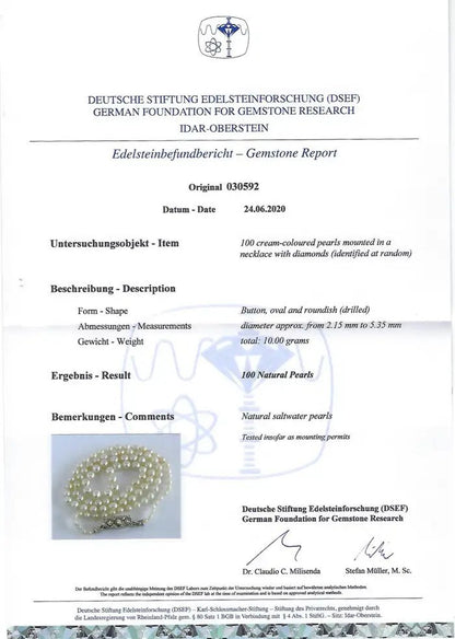 Art Deco Natural Saltwater Pearl Necklace with Diamond Clasp with gemmological report