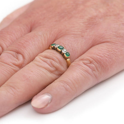 Antique Emerald and Diamond 5 Stone Ring 18ct Yellow Gold