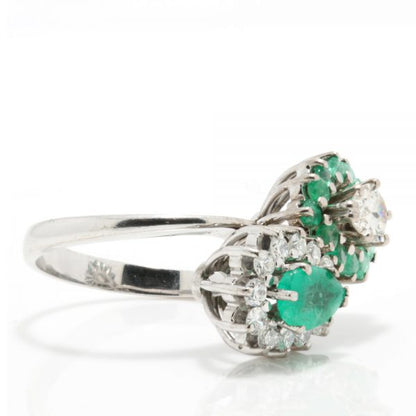 Vintage Emerald and Diamond Cluster Crossover Ring