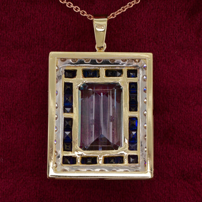 Vintage 17.50ct Aquamarine Sapphire Diamond Cluster Pendant
